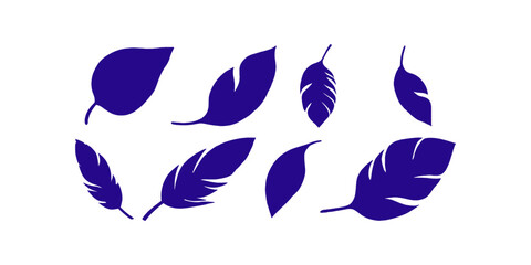 Set of black tropical palm leaf silhouettes isolated on a clean white background, showcasing various exotic plant leaves for botanical, summer, or jungle-themed designs. © sautb