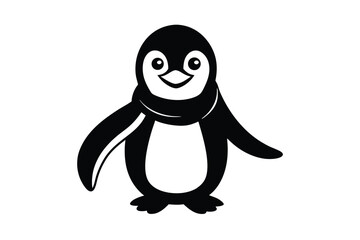 Cartoon penguin with scarf and happy eyes vector art illustration