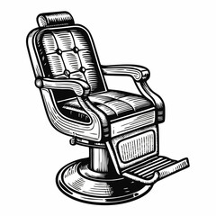 Classic barber chair in vintage style. This elegant barber chair features a padded leather seat and wooden arms.  Perfect barber chair design for shop logo, website banner, or retro-themed print.