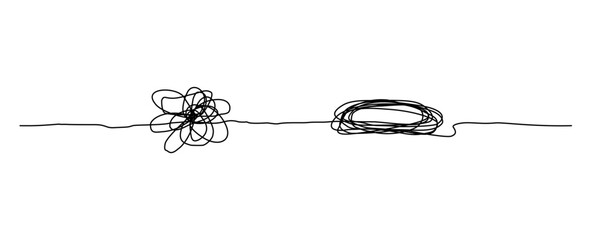Black yarn tangled in a mess, anxiety and depression concept, editable stroke.