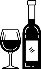 black and white illustration of a bottle of wine and a wine glass
