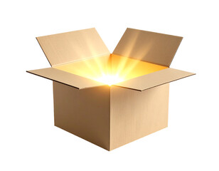 Open Cardboard Box with Glowing Light