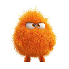 Fluffy orange 3D cartoon monster, Fluffy orange 3D cartoon monster with a playful grin and big eyes, isolated on transparent background