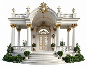 Elegant White and Gold Classical Gazebo Entrance with Ornate Detailing
