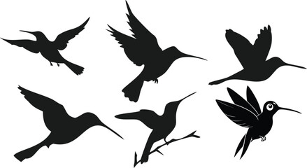Obraz premium dark silhouette birds flying, monochrome minimalist bird illustration, vector graphic design birds, stark black and white bird silhouette art 