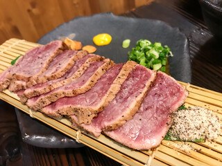 Thinly Sliced Grilled Beef on Bamboo Platter