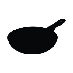 Minimalist black silhouette illustration of a frying pan with a simple rounded handle