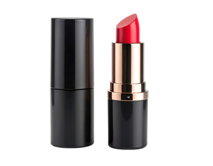 Obraz premium Red Lipstick in Black and Gold Tube on Transparent Background