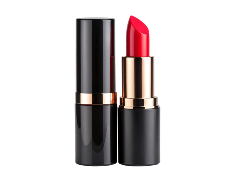 Red Lipstick in Black Tube on Transparent Background