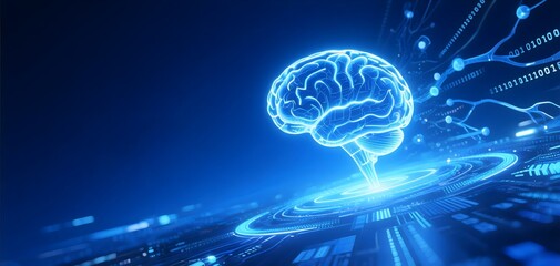 Fototapeta premium AI deep learning, brain-computer interface innovation technology, future technology background