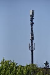 Tall pole with few types of antennas to provide telecommunication signals.