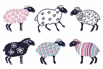 Set of Sheep icon vector silhouette illustration isolated on white background