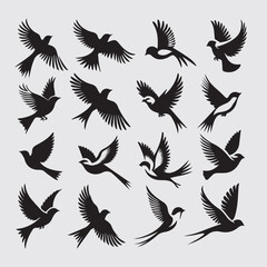 Obraz premium Minimal Flying Birds Silhouettes Vector Set, Clean Bird Shapes Collection