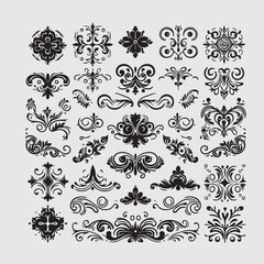 Collection d'Ornements Décoratifs Noirs, Bordures Vectorielles Vintage et Élément de Calligraphie Classique