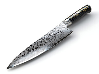 Elegant chef knife with intricate blade design.