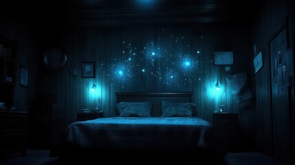 Enigmatic Bedroom: Glowing Lights