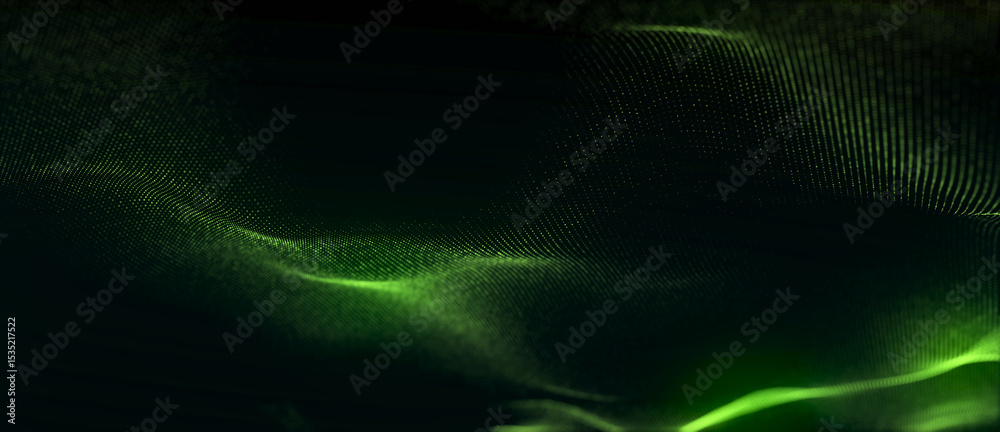 Aufkleber dynamic green wave of particles and lines. abstract futuristic background. big data visualization. 3