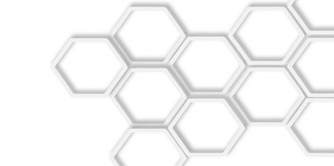 modern hexagons interlock pattern subtle shadows add depth to the design, creating a three dimensional effect on a bright white surface background.