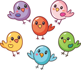 Fototapeta premium colorful stylized cartoon birds, digital art, cute, whimsical, vibrant colors, vector graphics, simple shapes, expressive characters, playful, digital illustration 