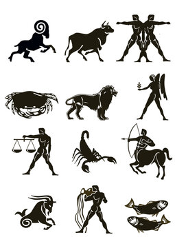 Astrologische Sternzeichen, Symbole , Illustration isoliert
