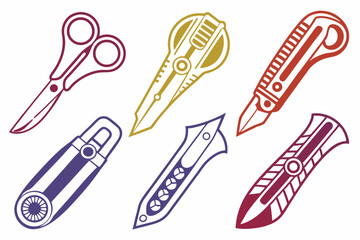 set of Cutter vector silhouette illustration isolated on white background