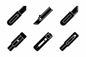 set of Cutter icon vector silhouette illustration isolated on white background