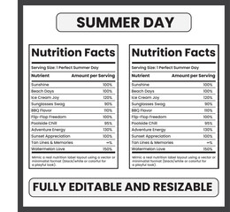 spring summer nutrition facts
seasonal vibes label
sunny day parody infographic
warm weather nutrition chart
spring day humor label
summer lifestyle nutrition