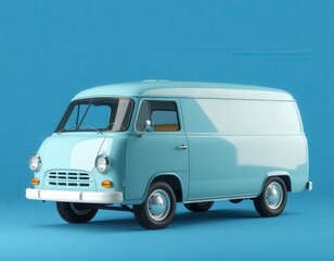 Bright Blue Vintage 1950s Cargo Van Mockup on Plain Studio Background