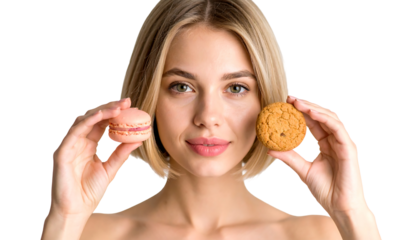 Woman Holding Vegan Cookie and Macaron