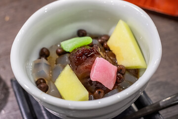 Traditional Japanese Dessert in Ceramic Bowl