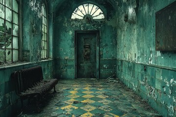 Abandoned psychiatric hospital interior slung derelict forsaken outcast