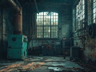Abandoned mill interior slung derelict forsaken outcast