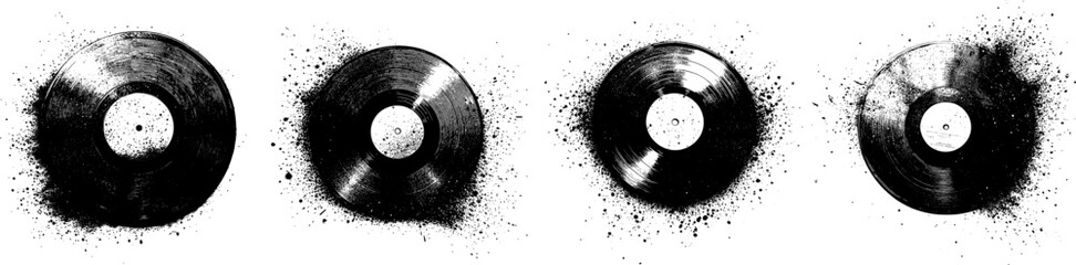 Obraz premium Vector sketch dissolving vinyl disc dotwork and linework style illustration for retro design projects