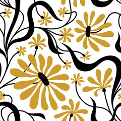 WHITE SEAMLESS VECTOR BACKGROUND WITH YELLOW CONVOLVULUS