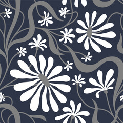BLUE  SEAMLESS VECTOR BACKGROUND WITH WHITE CONVOLVULUS