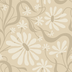 BEIGE SEAMLESS VECTOR BACKGROUND WITH LIGHT BEIGE CONVOLVULUS