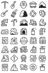 “30 Mining and Excavation Icons in Editable Stroke Black and White Vector Style”