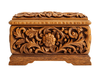Intricate wooden box with floral carvings.