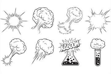 Cartoon Explosion Set Featuring Bold 'Kaboom' and Lab Blasts in Comic Style © MD.sahadat