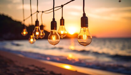 Warm sunset beach lights