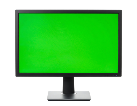 Vibrant Green Screen Desktop Monitor on Matte Black Stand