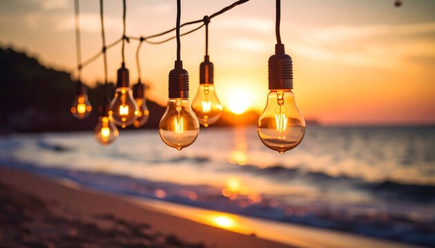 Warm sunset beach lights