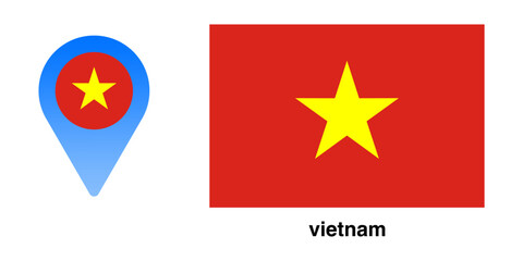 vietnam flag and vietnam location icon with transparent background