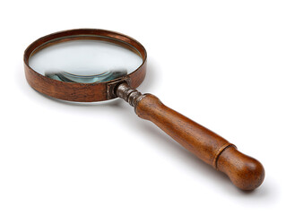 Old magnifying glass with wooden handle.