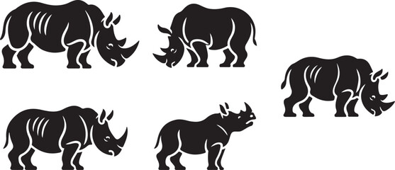 Bold Rhino Silhouettes and Footprint Icons for Wildlife and Safari Designs
