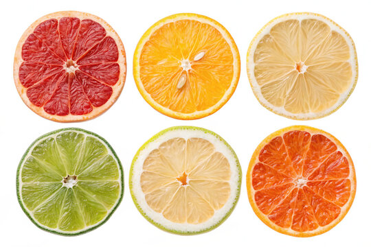 Vibrant Citrus Fruit Slices PNG Set of Fresh and Dried Lemon, Lime, Orange, and Grapefruit