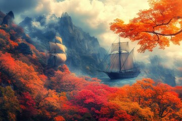flawless image of trees art background zen ship
