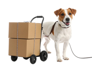 Happy Jack Russell Terrier Pulling a Delivery Cart with Boxes