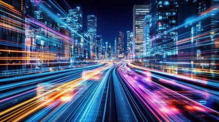 Fototapeta premium Fast-paced urban cityscape at night