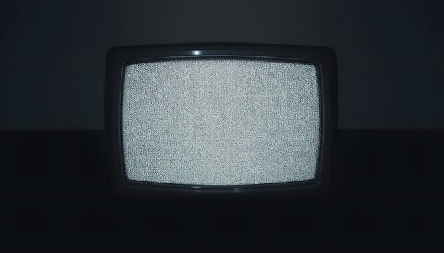 Old tv with static screen in dark room